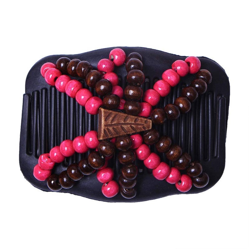 LOVEF 3 Pcs Women Magic Hair Combs Wood Beaded Stretch Double Side Combs Clips Bun Maker Hair Accessories Random Color - Image 4